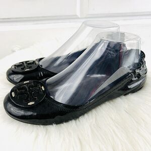 Authentic Tory Burch Reva Black Patent Leather Ballet Flats Light Comfy 7.5M